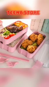 Hộp Cơm 3 Tầng Lúa Mạch Lunch Box + Tặng Kèm Muỗng Nĩa