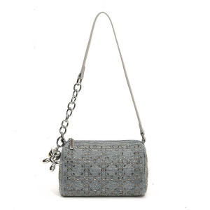 IELGY Small Square Bag Retro Rhinestone Denim Bag Shoulder Messenger Pillow Bag