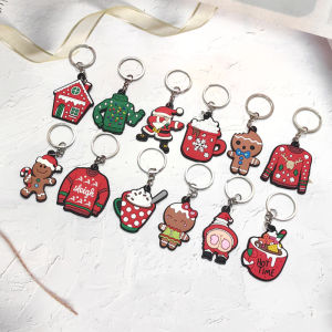 womens mens cute xmas santa claus gingerbread man tree pvc soft rubber bag charm car keychain keyring handbag christmas gift