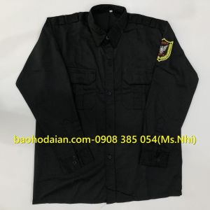 Áo vệ sĩ dài tay màu đen kèm 2 logo tay ngực chất liệu vải kaki 65/35