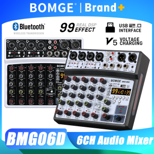 BOMGE | BOMGE Audio Mixer 6 Channel 99 DSP Effect Record PC 48V Phantom Power USB Sound Mixers Bluetooth DJ Console Mixing for Karaok