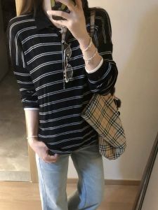 2025 New Style Soft Cozy Casual Striped Fashion Loose Sweater Jacket round Neck Knitted Open Cardigan Girls Outerwear