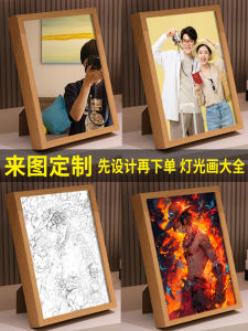 Luminous Name Frame Night Light Modern Decoration Painting Real Wood Frame Living Room Artwork Photo Transforming Illumination