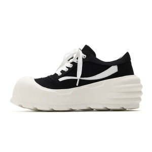 Casual Canvas Shoes for Men with Thick Sole 8cm Heightening Bread Style Shoes Trendy round Toe Breathable Mesh Inner Lining