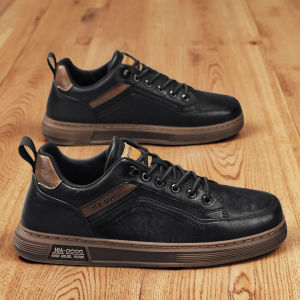 Mens Casual Work Shoes 2025 New Autumn Winter Anti-slip Wear-resistant Black Fashionable Leather Sneakers for Office And Leisure