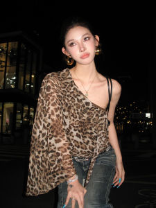 ZHILU | Áo Blouse Cổ Trụ In Đốm Báo Sang Trọng Phong Cách Thường Ngày