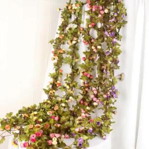 1pc Artificial Rose Garland String Light 2M/ 20 LED Silk Flowers Rose Vine Fairy Light String Battery Powered DIY Hanging Lamp