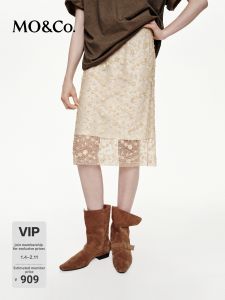 MO&Co. | Spring And Autumn High Waist Lace Bead Embroidery Midi Skirt