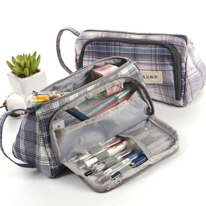 Large Capacity Double-Layer Canvas Pen Bag Cute Multifunctional Young ...