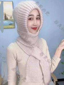 ผ้าพันคอถักแบบสวมหัวหนาป้องกันความหนาวสำหรับผู้หญิงในฤดูหนาว ผ้าขนสุนัขจิ้งจอก ทรงปกติ โพลีเอสเตอร์ สไตล์ลำลอง วัสดุอื่นๆ