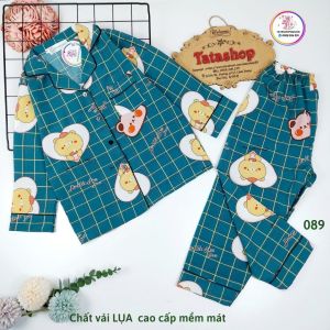 Bộ ngủ tay dài cho bé trai bé gái - Bộ pyama thu đông cho bé vải lụa mềm 089