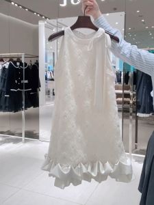 Elegant Lace Butterfly Knot Sleeveless Dress Vest Skirt 2025 Spring New High-End Qianjinfeng Commute Style Pure Color Silk