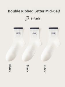 JINGCHI | White Cotton Sport Socks Women Mid-Calf Spring Autumn Anti-Odor Sharkskin Pattern Seamless Comfortable Breathable Ladies Socks