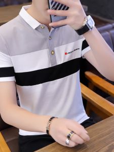 Mens Short Sleeve Polo Shirt Half Sleeve Turn-down Collar Color Block Trendy Youth T-shirt Summer Fashion Urban Fit Cotton Polyester Blend