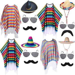 Mexican Style Adult Cape with Colorful Hat