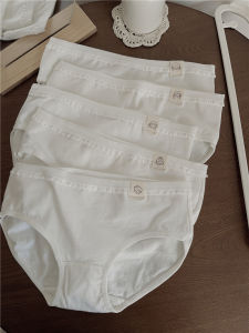 Bộ 5 Nguyên Chất Trắng Cotton Vải Bông Quần Lót Giữa Eo Cho Nữ Đơn Giản Dễ Thương Che Mông Mông Quần Lót Nam Thoải Mái Cotton Vải Bông Vải Kích Thước Trẻ Trung