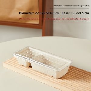 Disposable Fruit Packing Box Picnic Lunch Box Double Grid Lightweight Ice Cream Yogurt Separator Box Eco-Friendly Rectangular Shape