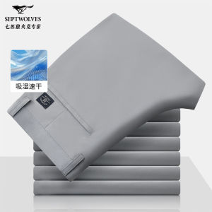 Septwolves Mens Casual Straight Leg Pants Thin Quick Dry Anti-Wrinkle Cool Feeling Breathable Long Trousers Business Gentleman Style