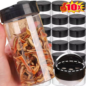 10pcs Transparent  Plastic Seasoning Jars / Reusable Large Empty Spice Condiment Storage Bottles / Kitchen Powder Containers / Portable BBQ Condiment Bottle