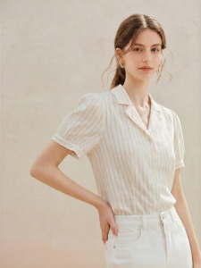 INMAN | French Stripes Short Sleeve V-Neck Commuter Fit Shirt