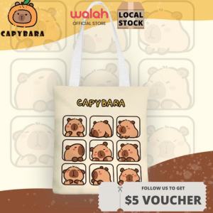 Cute Ladies Student Handbags Canvas Tote Bag Reusable Shoulder Shopper Bags Capybara Canvas Bag