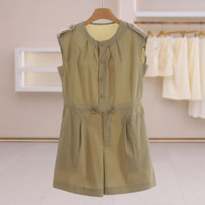 Drawstring Waist Sleeveless Solid Color Round Neck Jumpsuit