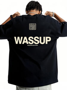 Wassup American Style Letter White Cotton T-Shirt Mens Summer New Fashion Heavyweight Sleeveless round Neck Top