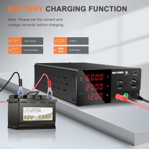 ตัวแปรแหล่งจ่ายไฟ DC กำลังสูง0-60V 0-20A 1200W เบนช์ของแหล่งจ่ายไฟพลังงานสูงพร้อมหัวเข้ารหัสและปลั๊กส่งออกอุปกรณ์แผงควบคุมการเดินไฟของบ้านสวิตชิ่งแบบปรับได้สำหรับการซ่อมแซม/ทดสอบ