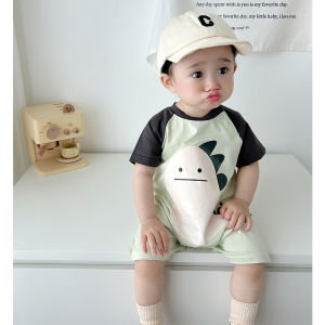 Cute Baby Dinosaur Short Sleeve Onesie Lightweight Summer Outfit Super Adorable Korean Style Cotton Clothes for Boys And Girls