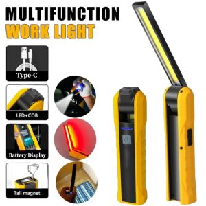 Super Bright Portable Foldable LED Flashlight with Magnet COB Work Light Rechargeable for Outdoor Car Repair Camping Hiking