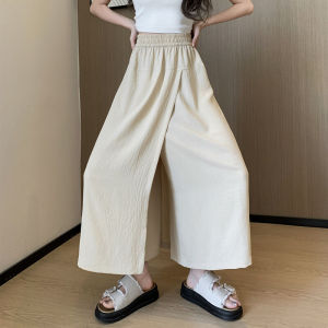 High Waist Ice Silk Wide Leg Pants Womens Summer Thin New A-Line Mini Skirt Loose Workwear Skirt Pants Tan Color Commute Style