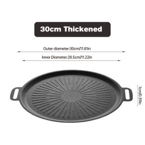 34CM Outdoor Barbecue Plate Round Non-Stick Grill Pan Korean Barbecue Plate Steak Grill Pan Camping Frying Pan Kitchen Cookware