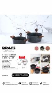 Idealife - Wajan Panci Casserole Cookware Lid Glass 20 Cm IL 20 CR
