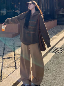 American Khaki Casual Wide Leg Pants Womens High Waist Draping Loose Slim Straight Floor-Length Pants Autumn New Arrival