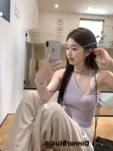 French Style Asymmetric Shoulder Strap Vest Women Summer Outfit Unique Elegant Sleeveless Top High-End Feel Short Length Solid Color