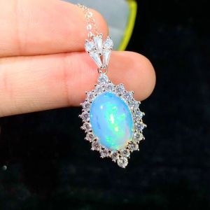 Montagne Jewelry 925 Silver Necklace Crystal Inset Design 807 Fine Jewellery Natural 10x14mm Opal Pendant Necklace