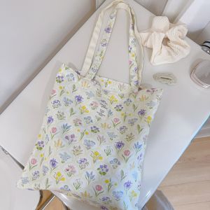 Korean Style Purple Butterfly Knot Floral Canvas Shoulder Bag Cotton Cloth Bag Sweet Cute Underarm Bag Versatile Womens Bag Student