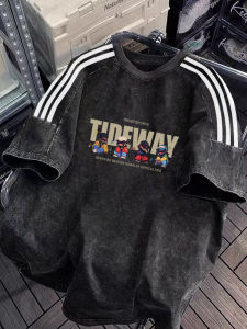 American Style Three Bars Washed Short Sleeve T-Shirt Men Summer New Heavyweight Loose Fashionable Body Shirt Top