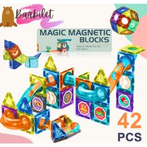 42PCS Magnetic Building Blocks Set Magnet Tiles Marble Run Bricks Educational Toy for Kids Toddler Baby Learning Play