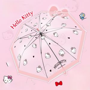 SVORIAHI | ร่มอัตโนมัติ KT Cat สำหรับเด็กผู้หญิงนักเรียน ร่มใส ร่มยาว ร่มกันฝน ร่มแบบยาว ร่มแบบยาว ร่มแบบยาว