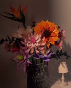 Magnolia Blossoms Building Block Bouquet Flowers Featuring Gradient Petal Details Ideal for Tabletop Display DIY Home Decor
