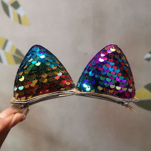 Cute Sparkling Cat Ear 3D Children Hair Clips Baby Girl Forehead Princess Bangs Hair Cards Headwear Lovely Toddler Accessories