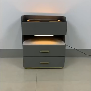 NexCub โต๊ะข้างเตียงอัจฉริยะ โต๊ะข้างเตียง รุ่น: Zen Z05 ชาร์จไร้สาย+USB+ลำโพง+กุญแจรหัส หนังพรีเมียม ลิ้นชักสองอัน