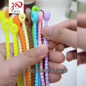 TWOL SHOP 1pcs Reusable Fashion colorful silicone Adjustable cable winder keychain lanyard accessories lanyard