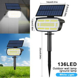 NEWSTYLE | 136 LED Solar Spot Landscape Lights Outdoor Waterproof Large Area Lighting Solar Spotlights Garden Pathway Driveway Walkway