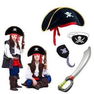 Child Pirate Costume Pirate Hat Eye Patch Cosplay Prop Masquerade Hat Pirate Dress Up Supplies