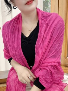 Khăn Choàng Lụa Đỏ Cỡ Lớn Bằng Vải Lanh Cotton Mùa Hè Cho Nữ Khăn Quàng Cổ Đa Năng Mùa Thu Đông Mỏng Mới Khăn Choàng