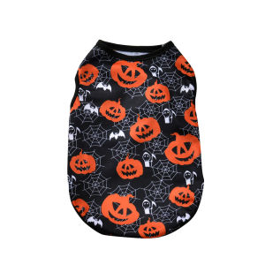 Dog Summer Clothes Small Medium Dogs Cats Soft Halloween Pumpkin Print Breathable Pets T-shirt Party Yorkshire Chihuahua Costume