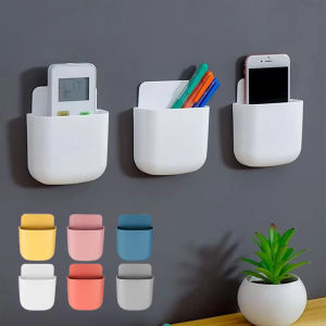Wall Mounted Mobile Phone Charging Stand Self Adhesive Plastic Multi Purpose Storage Container Remote Control Storage Organizer