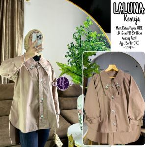 LALUNA KEMEJA WANITA BAHAN POPELIN PREMIUM / KEMEJA BORDIR / LD 112 PB 65 CM